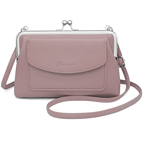 HNOOM Handy Umhängetasche Damen Kleine Umhängetasche PU Leder Handytasche zum Umhängen Crossbody Schultertasche Abendtasche Handtasche mit Kartenschlitz Verstellbar Abnehmbar Schultergurt (Rosa) von HNOOM