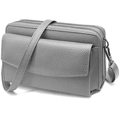 HNOOM Handytasche mit Geldbörse zum Umhängen RFID Schutz Geldbeutel Damen Handy Umhängetasche mit 18 Kartenfächer Crossbody Geldbörse Damen groß viele fächer Leder Passt Handy unter 6,9" (Grau) von HNOOM