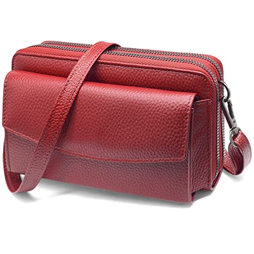 HNOOM Handytasche mit Geldbörse zum Umhängen RFID Schutz Geldbeutel Damen Handy Umhängetasche mit 18 Kartenfächer Crossbody Geldbörse Damen groß viele fächer Leder Passt Handy unter 6,9" (Rot) von HNOOM