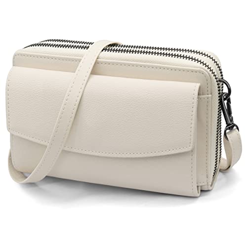 HNOOM Handytasche mit Geldbörse zum Umhängen RFID Schutz Geldbeutel Damen Handy Umhängetasche mit 18 Kartenfächer Crossbody Geldbörse Damen groß viele fächer Leder Passt Handy unter 6,9" (Weiß) von HNOOM