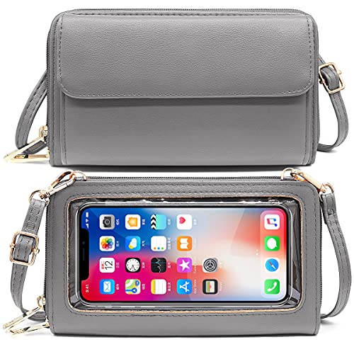 HNOOM Handytasche zum Umhängen Damen Handtasche Touchscreen Handytasche mit Geldbörse RFID Schutz Handy Geldbeutel Umhängetasche Damen Klein Crossbody Schultertasche Passt Handy unter 6,9" (Grau) von HNOOM