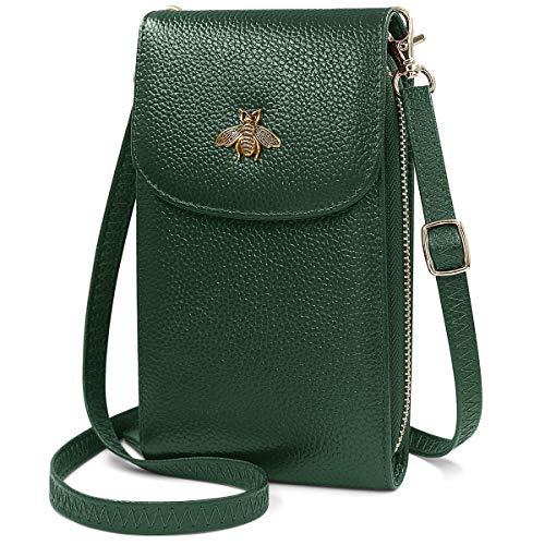 HNOOM Handytasche zum Umhängen Damen Handy Umhängetasche Echtes Leder Frauen Geldbeutel mit 7 Kartenfächer Crossbody Handytasche Schultertasche Brieftasche für Handy unter 6.5 Zoll (Grün) von HNOOM