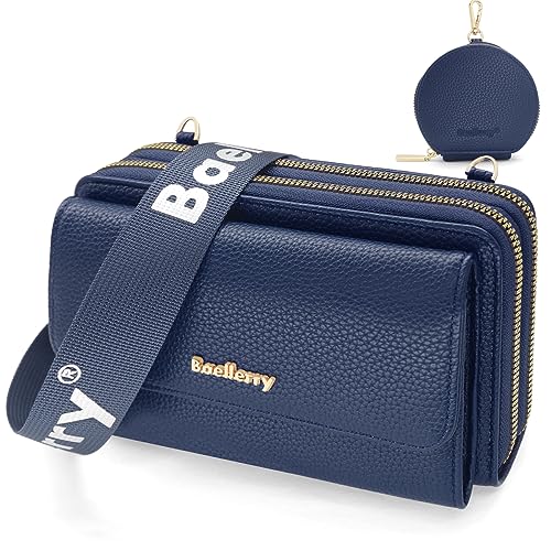 HNOOM Handytasche zum Umhängen Kleine Handy Umhängetasche Damen PU Leder Handytasche mit Geldbörse zum Umhängen Crossbody Schultertasche mit Kartenfächer, Verstellbarem Schultergurt (Dunkelblau) von HNOOM