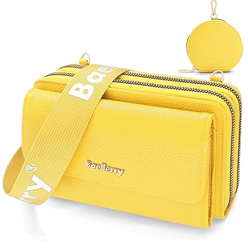 HNOOM Handytasche zum Umhängen Kleine Handy Umhängetasche Damen PU Leder Handytasche mit Geldbörse zum Umhängen Crossbody Schultertasche mit Kartenfächer, Verstellbarem Schultergurt (Gelb) von HNOOM