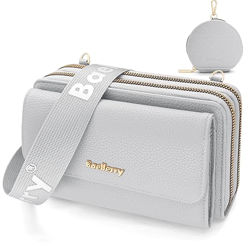 HNOOM Handytasche zum Umhängen Kleine Handy Umhängetasche Damen PU Leder mit Geldbörse zum Umhängen Crossbody Schultertasche mit Kartenfächer, Verstellbarem Schultergurt (Grau) von HNOOM