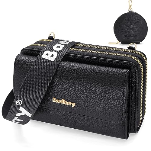 HNOOM Handytasche zum Umhängen Kleine Handy Umhängetasche Damen PU Leder mit Geldbörse Crossbody Schultertasche mit Kartenfächer, Verstellbarem Schultergurt (Schwarz) von HNOOM