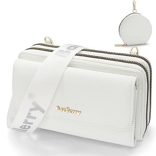 HNOOM Handytasche zum Umhängen Kleine Handy Umhängetasche Damen PU Leder Handytasche mit Geldbörse zum Umhängen Crossbody Schultertasche mit Kartenfächer, Verstellbarem Schultergurt (Weiß) von HNOOM