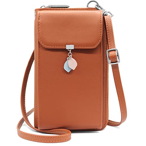HNOOM Handytasche mit Geldbörse zum Umhängen, RFID Schutz, PU Leder Handy Umhängetasche Damen, Klein Handy Tasche Damen Crossbody Bag mit 10 Kartenfächer für Handy Unter 6.9" (Braun) von HNOOM