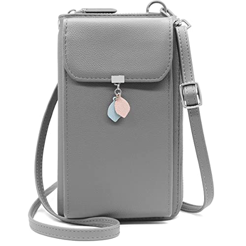 HNOOM Handytasche zum Umhängen RFID Schutz Geldbeutel Damen Umhängetasche Klein Crossbody Handytasche Geldbörse Handy Schultertasche Brieftasche mit 10 Kartenfächer Passt Handy unter 7" (Grau) von HNOOM