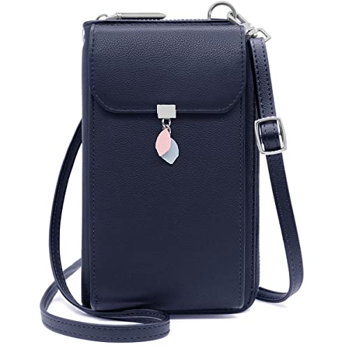 HNOOM Handytasche zum Umhängen RFID Schutz Geldbeutel Damen Umhängetasche Klein Crossbody Handytasche Geldbörse Handy Schultertasche Brieftasche mit 10 Kartenfächer Passt Handy unter 7" (Dunkelblau) von HNOOM