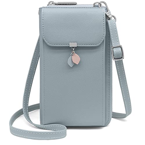 HNOOM Handytasche zum Umhängen RFID Schutz Geldbeutel Damen Umhängetasche Klein Crossbody Handytasche Geldbörse Handy Schultertasche Brieftasche mit 10 Kartenfächer Passt Handy unter 7" (Blau) von HNOOM