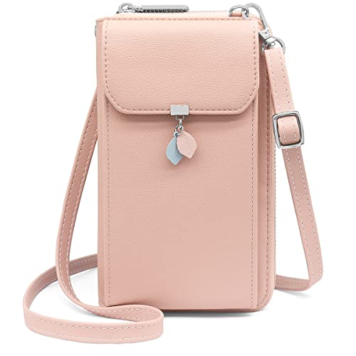 HNOOM Handytasche zum Umhängen RFID Schutz Geldbeutel Damen Umhängetasche Klein Crossbody Handytasche Geldbörse Handy Schultertasche Brieftasche mit 10 Kartenfächer Passt Handy unter 7" (Rosa) von HNOOM