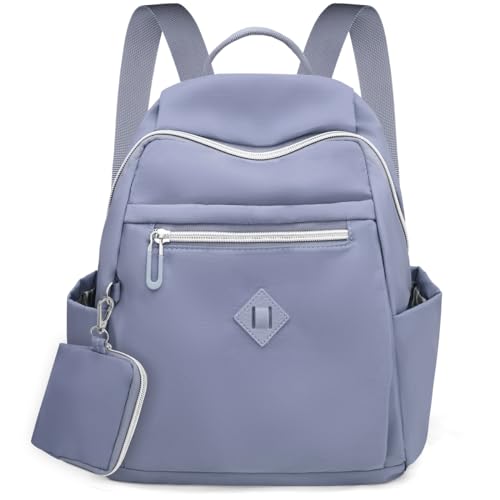 HNOOM Rucksack Damen Klein Cityrucksack Wasserdicht Rucksäcke Damen Elegant Casual Mini Daypacks Damen Rucksackhandtaschen Nylon Rucksacktasche für Reise Freizeit Einkauf Arbeit (Hellblau) von HNOOM