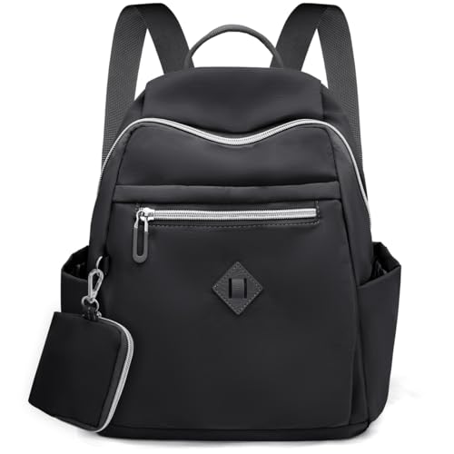 HNOOM Rucksack Damen Klein Cityrucksack Wasserdicht Rucksäcke Damen Elegant Casual Mini Daypacks Damen Rucksackhandtaschen Nylon Rucksacktasche für Reise Freizeit Einkauf Arbeit (Schwarz) von HNOOM