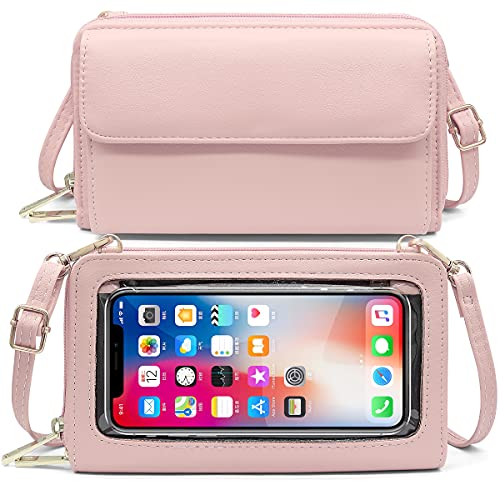 Handy Umhängetasche Damen Handtasche Touchscreen Handytasche mit Geldbörse zum Umhängen RFID Schutz Handy Geldbeutel Umhängetasche Damen Klein Crossbody Schultertasche Passt Handy unter 6,9" (Rosa) von HNOOM