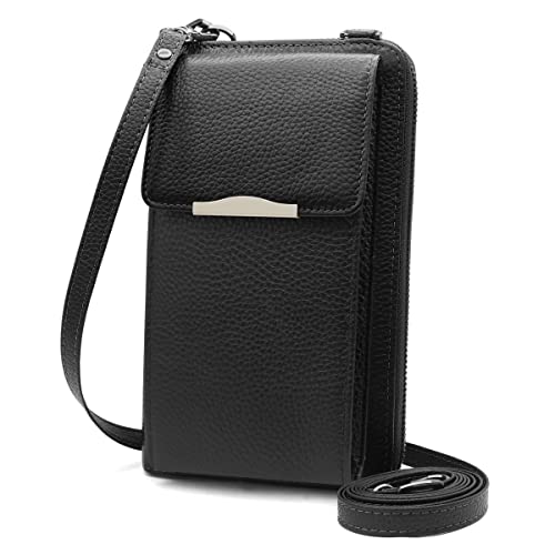 Handytasche zum Umhängen Leder Handy Umhängetasche Damen RFID Geldbörse Damen mit 18 Kartenfächern Klein Handytasche mit Geldbörse zum Umhängen für Handy unter 7,2" (Schwarz) von HNOOM