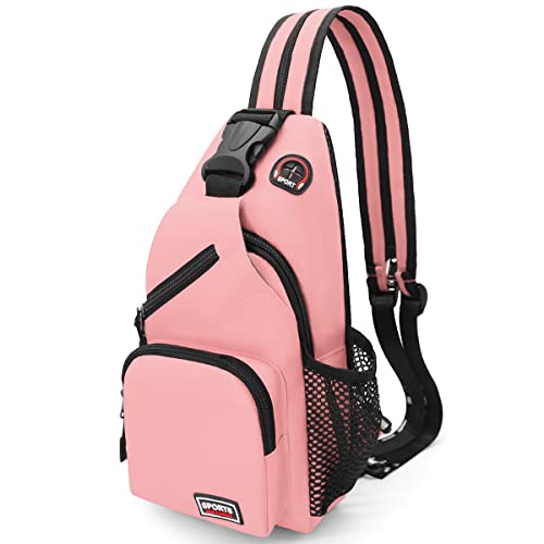 Sling Bag Brusttasche Rucksack Damen und Herren Oxford-Stoff Schulterrucksack Crossbody Bag Umhängetasche Sporttasche Casual Daypack für Outdoorsport, Reisen, Einkaufen (Rosa) von HNOOM