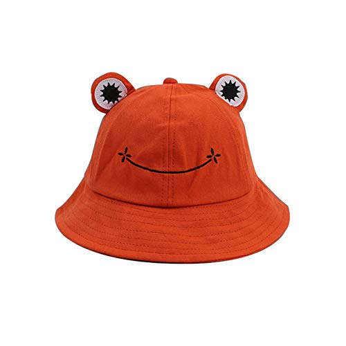 HNQH Frosch-Hut für Kinder und Erwachsene, Frühlings-Sonnenhut aus Baumwolle, niedlicher Frosch-Hut, faltbar, breite Krempe, Fischerhut Gr. 53/55 cm, Orange von HNQH