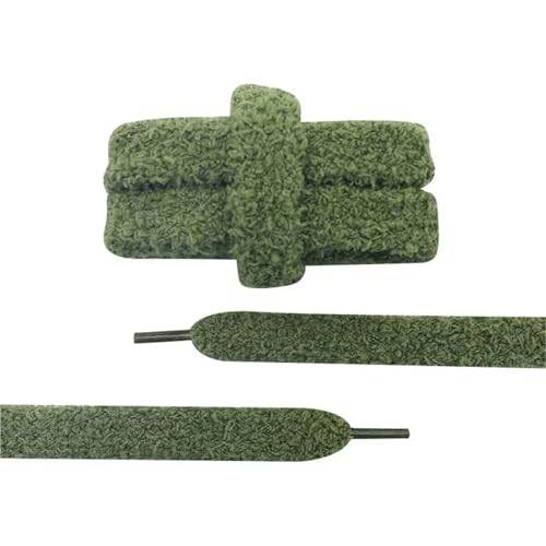 HNULGVI SchnüRsenkel 2 Paar 15 mm breite, flache Schnürsenkel aus Plüschtuch, großes, fettes, flauschiges Design, perfekt for Damen-Freizeitschuhe(Dark green,300cm) von HNULGVI