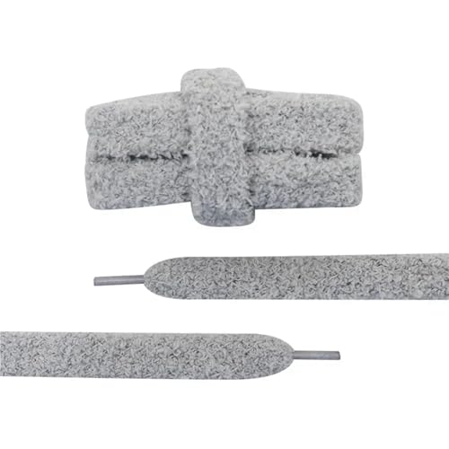HNULGVI SchnüRsenkel 2 Paar 15 mm breite, flache Schnürsenkel aus Plüschtuch, großes, fettes, flauschiges Design, perfekt for Damen-Freizeitschuhe(Gray,180 cm) von HNULGVI