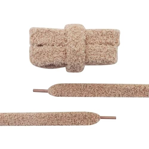 HNULGVI SchnüRsenkel 2 Paar 15 mm breite, flache Schnürsenkel aus Plüschtuch, großes, fettes, flauschiges Design, perfekt for Damen-Freizeitschuhe(Light brown,180 cm) von HNULGVI