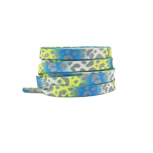 HNULGVI SchnüRsenkel Modische flache Schnürsenkel for Turnschuhe, Farbe Leopardenmuster, Batik-Farbverlauf, Schnürsenkelseil for Männer und Frauen aus Segeltuch(Blue Yellow,120cm) von HNULGVI