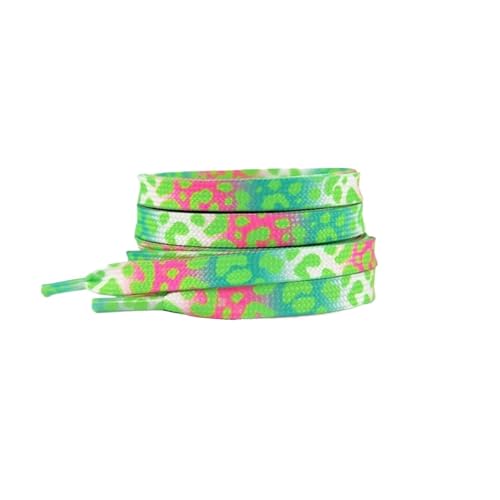 HNULGVI SchnüRsenkel Modische flache Schnürsenkel for Turnschuhe, Farbe Leopardenmuster, Batik-Farbverlauf, Schnürsenkelseil for Männer und Frauen aus Segeltuch(Green Pink,120cm) von HNULGVI