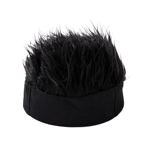 Hut Mit PerüCke Befestigt Herren Synthetische Perücke Beanie Mütze Kurze Haarkappen Melonenschädelkappen Spiked Fake Hair Hat Perücken Sport Stirnband Lustige Kopfbedeckung(Black) von HNULGVI