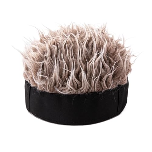 Hut Mit PerüCke Befestigt Herren Synthetische Perücke Beanie Mütze Kurze Haarkappen Melonenschädelkappen Spiked Fake Hair Hat Perücken Sport Stirnband Lustige Kopfbedeckung(Coffee) von HNULGVI