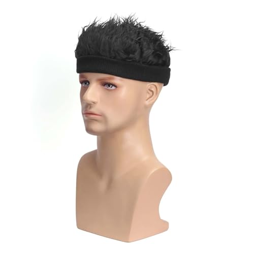 Hut Mit PerüCke Befestigt Herren Synthetische Perücke mit Spitzkopf Hut Perücke(Black) von HNULGVI