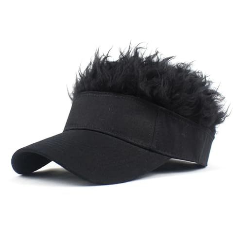 Hut Mit PerüCke Befestigt Männer Synthetische Kurze Haare Baseball Kappe Spiked Haar Perücke Hut Gefälschte Haare Einstellbare Sonnenschutz Hut(Black) von HNULGVI