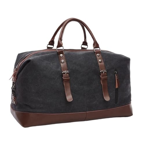 Reisetasche Canvas Leder Herren Reisetaschen Handgepäck Tasche Herren Seesack Handtasche Reisetasche(Black Large) von HNULGVI