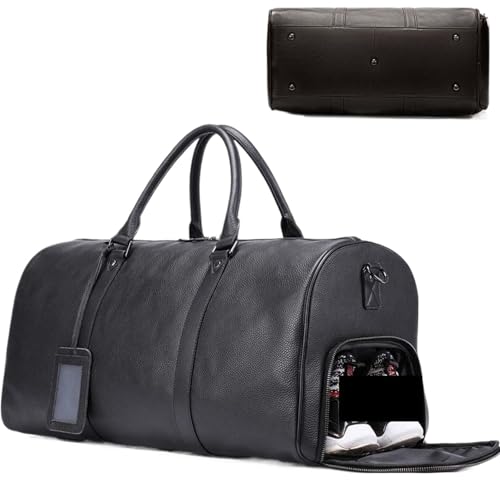 Reisetasche Herren Reisetaschen Handgepäck Echtleder Reisetaschen Ledergepäck Reisetasche Koffer Handtaschen groß/Wochenendtasche(6020-black) von HNULGVI