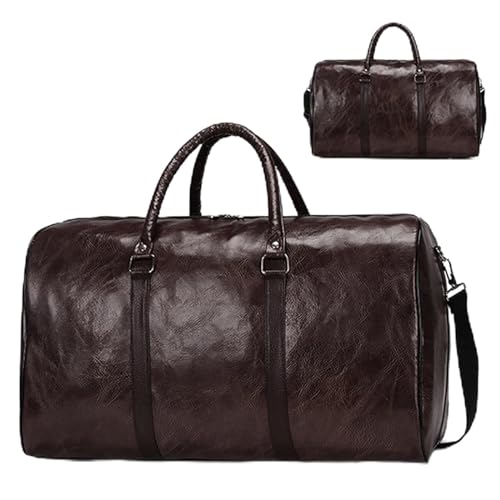Reisetasche Leder Reisetasche Große Unabhängige Große Fitness Taschen Handtasche Tasche Gepäck Schulter Taschen Frauen Männer Business Koffer Pu(Coffee) von HNULGVI
