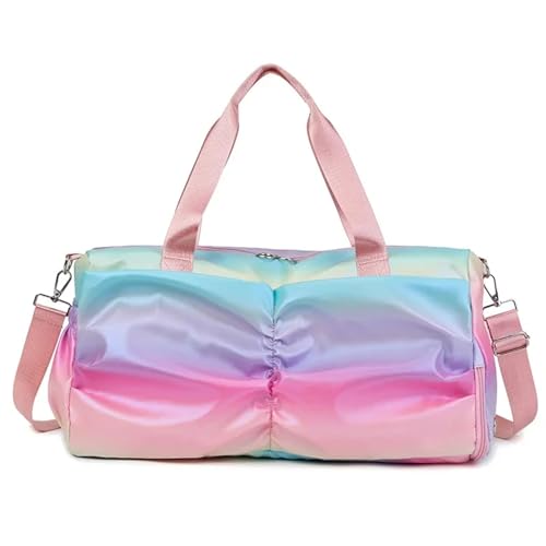 Reisetasche Regenbogen Bunte Sporttasche Damen Handtaschen Reisen Fitness Sport Mädchen Seesack Yoga Schuhe Umhängetasche Wasserdicht Trocken Nass Tasche(Pink) von HNULGVI