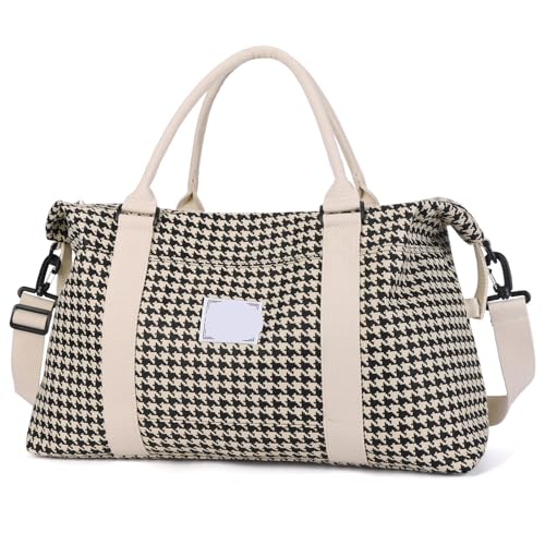 Reisetasche Reisetasche, Turnbeutel mit Umhängetasche, Handgepäck for Damen, Seesack(Beige Houndstooth) von HNULGVI