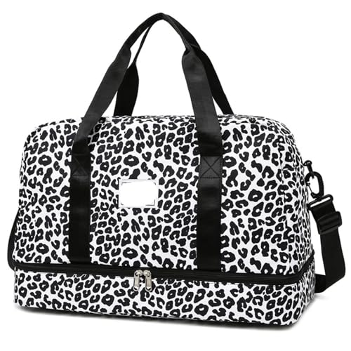 Reisetasche Robuste Damen-Handgepäck-Reisetasche mit Aufdruck und großer Kapazität, Sport-Sporttasche(Black 1) von HNULGVI