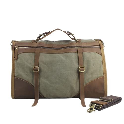 Reisetasche Vintage Canvas Leder Männer Reisetaschen Gepäck Taschen Männer Tasche Seesäcke Tote Freizeit(Green) von HNULGVI