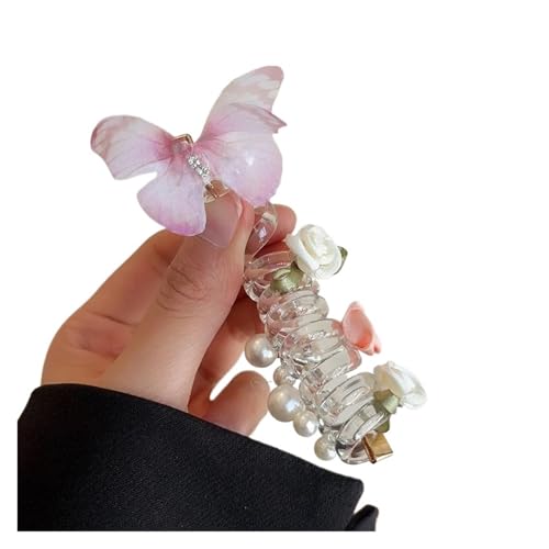 spiralhaargummi 1 Paar Telefonschnur-Haargummi for Kinder mit Schmetterlingsperlen – Pferdeschwanzhalter, Haar-Styling-Zubehör, Stirnband(Pink butterfly) von HNULGVI