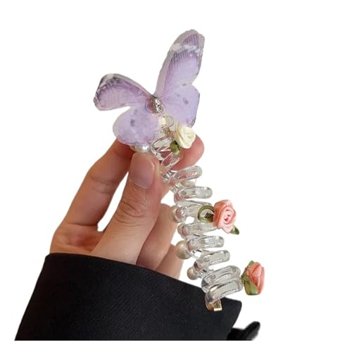 spiralhaargummi 1 Paar Telefonschnur-Haargummi for Kinder mit Schmetterlingsperlen – Pferdeschwanzhalter, Haar-Styling-Zubehör, Stirnband(Purple butterfly) von HNULGVI