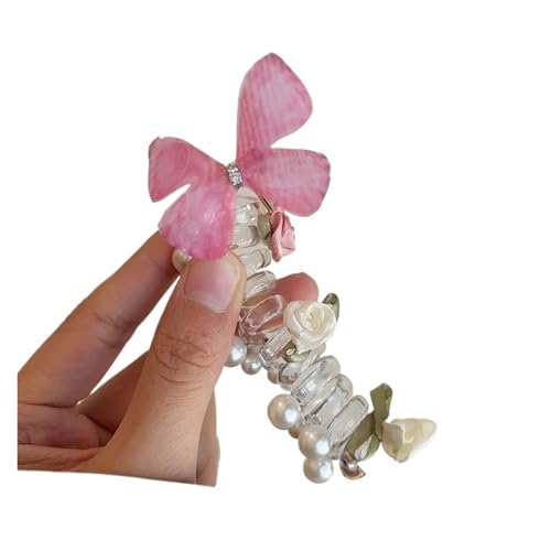 spiralhaargummi 1 Paar Telefonschnur-Haargummi for Kinder mit Schmetterlingsperlen – Pferdeschwanzhalter, Haar-Styling-Zubehör, Stirnband(Rose pink butterfly) von HNULGVI