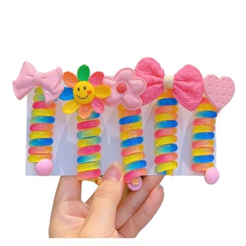 spiralhaargummi 5 teile/satz Kinder Telefon Draht Geformt Pferdeschwanz Halter, Bunte Haargummi, Mode Mädchen Haarbänder von HNULGVI