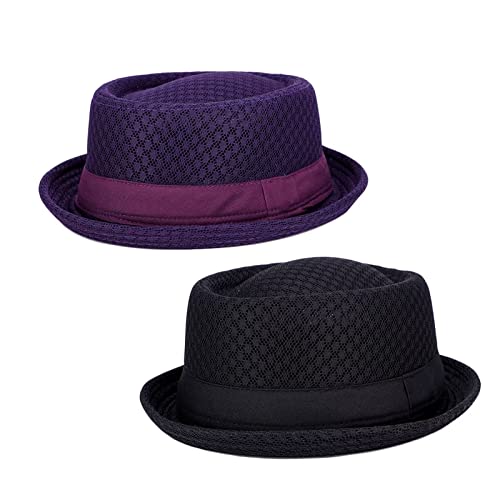 2er Pack Pork Pie Hut Herren Fedora Trilby Hut Sommerhut Panama Hüte von HNVAVQ