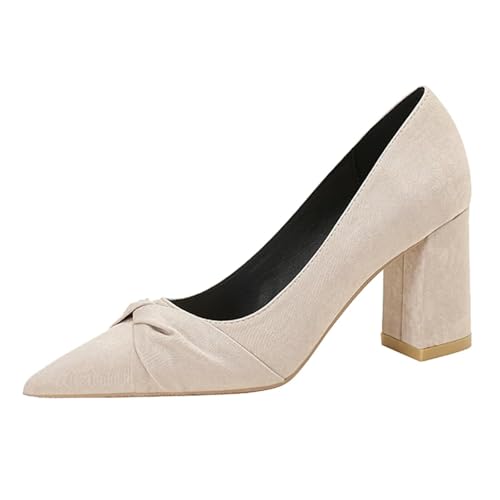 Damen Chunky Heels Niedrige Mitte Blockabsatz Arbeitsschuhe Spitze Zehe Bequemes Büro Kleid Hochzeits Pumps, 5/7cm von HNVAVQ