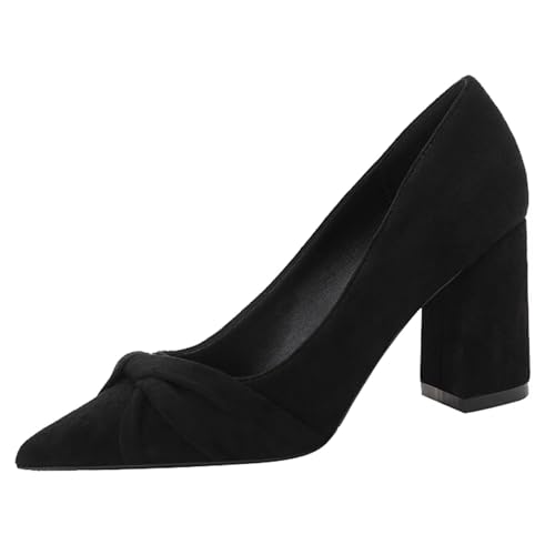 Damen Chunky Heels Niedrige Mitte Blockabsatz Arbeitsschuhe Spitze Zehe Bequemes Büro Kleid Hochzeits Pumps, 5/7cm von HNVAVQ