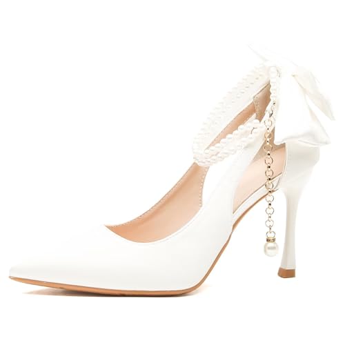 Damen High Heel Pumps Büro Spitze Zehe Party Brautschuhe Damen Stiletto Heels Hofschuh mit Perlen Knöchelriemen Damen High Heel Pumps Büro Spitze Zehe Party Brautschuhe Damen Stiletto Heels Hofschuh mit Perlen Knöchelriemen von HNVAVQ