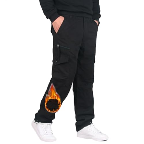 Fleece Cargo Hose Multi Taschen Wanderhose Herren Winter Softshellhose Skihose Herren Winterhose Outdoorhose Trekkinghose Thermohose Kampfhose von HNVAVQ