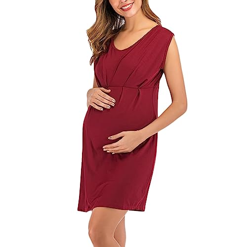 HNVAVQ Damen Casual Mutterschaft Kleid Sommer Schwangerschaft Elegantes Ärmelloses Kleid Umstandskleid von HNVAVQ