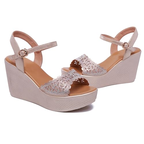 HNVAVQ Damen Plattform Keil Sandalen Knöchelriemen Offene Zehe 3.55" High Heel Kleid Schuhe Sommer Atmungsaktiv Bequem Absatzsandale von HNVAVQ