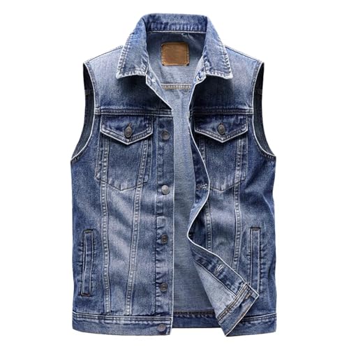 Herren Jeansweste Ärmellos Jeansjacke mit 6 Taschen Biker Weste von HNVAVQ